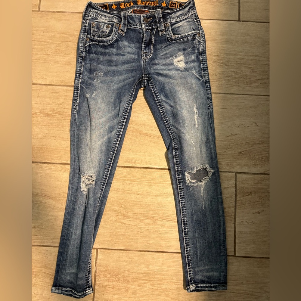Rock Revival Skinny Distressed Blue Jeans